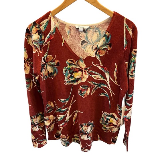 Chico's Sweaters - Chicos Floral Impress V-Neck Sweater Pullover Rayon Blend 0 Small Multicolor NWT